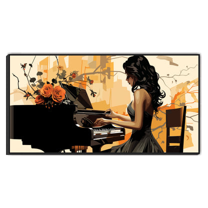 Girl Playing Piano Landscape Vector Canvas Art