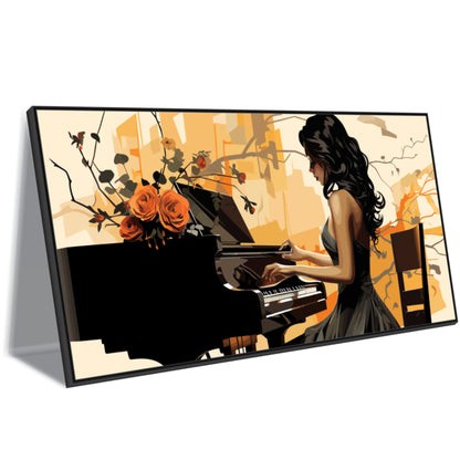 Girl Playing Piano Landscape Vector Canvas Art