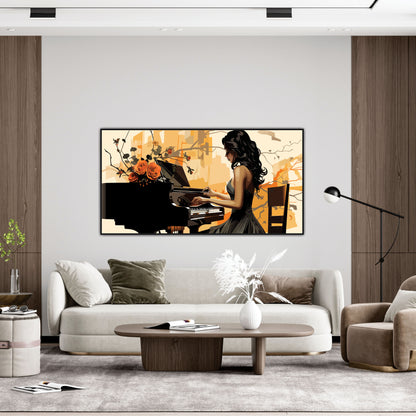 Girl Playing Piano Landscape Vector Canvas Art