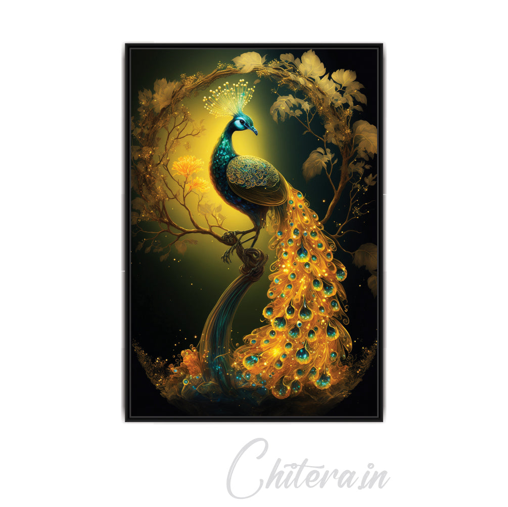 Gold textured Peacock art canvas painting