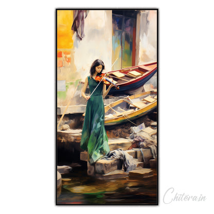 Woman Playing Violin by Person Canvas Art Wall Painting