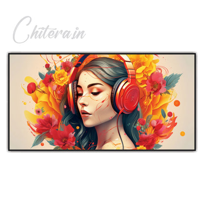 Girl Listening Music Landscape Vector Canvas Art