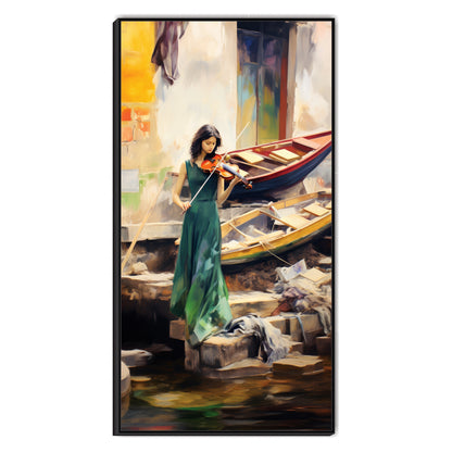 Woman Playing Violin by Person Canvas Art Wall Painting