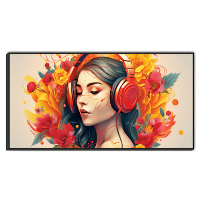 Girl Listening Music Landscape Vector Canvas Art