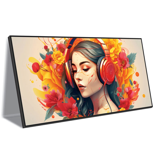 Girl Listening Music Landscape Vector Canvas Art