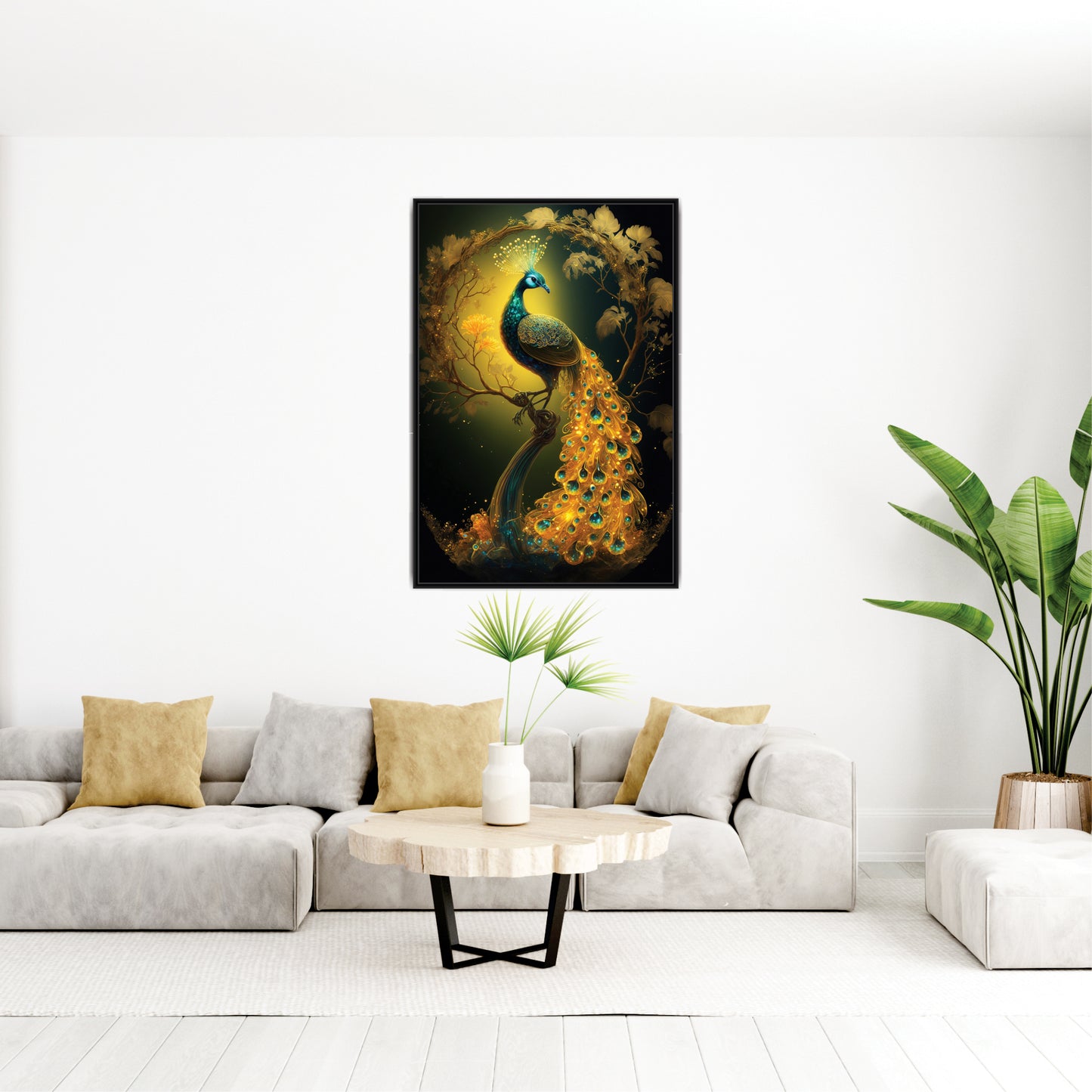 Gold textured Peacock art canvas painting