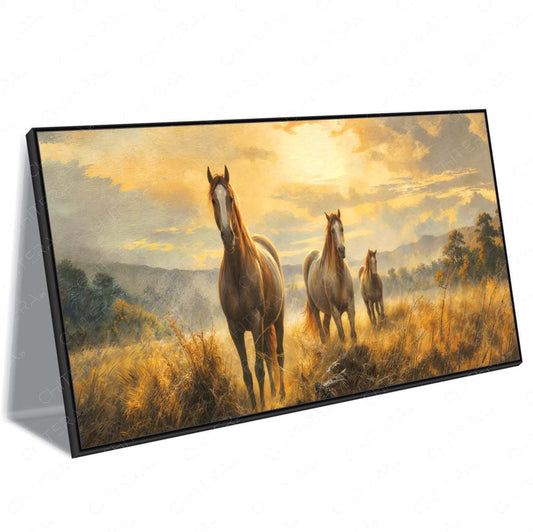 Majestic Horses in the Morning Glow Canvas Wall Art