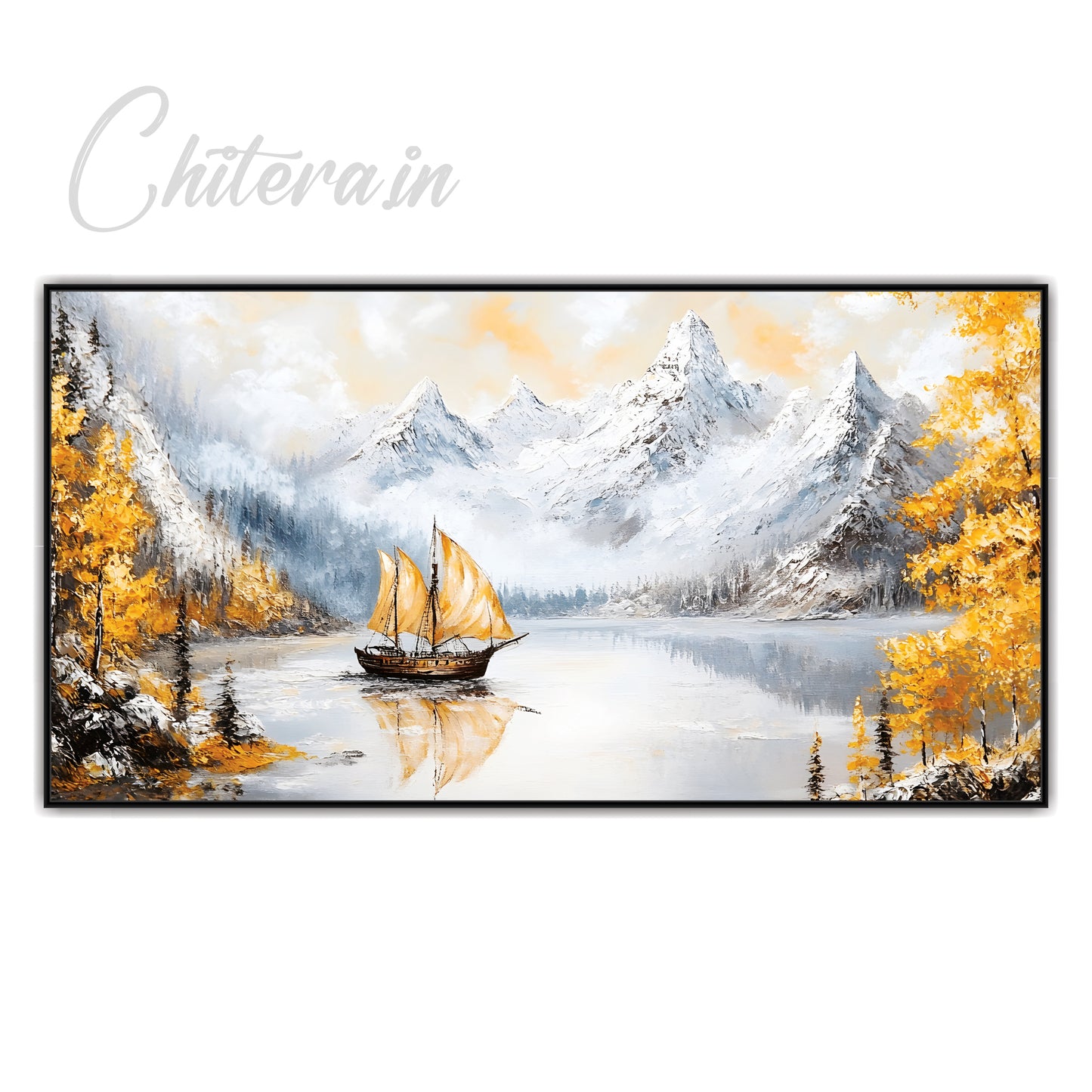 Boat & Mountains Nature Canvas Art Wall Painting