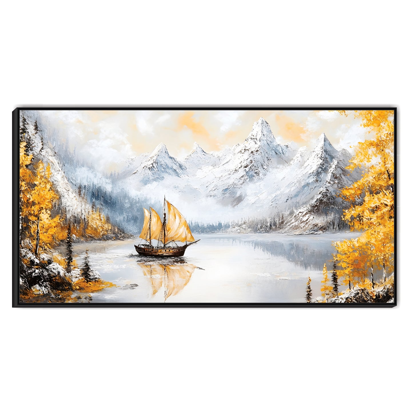 Boat & Mountains Nature Canvas Art Wall Painting