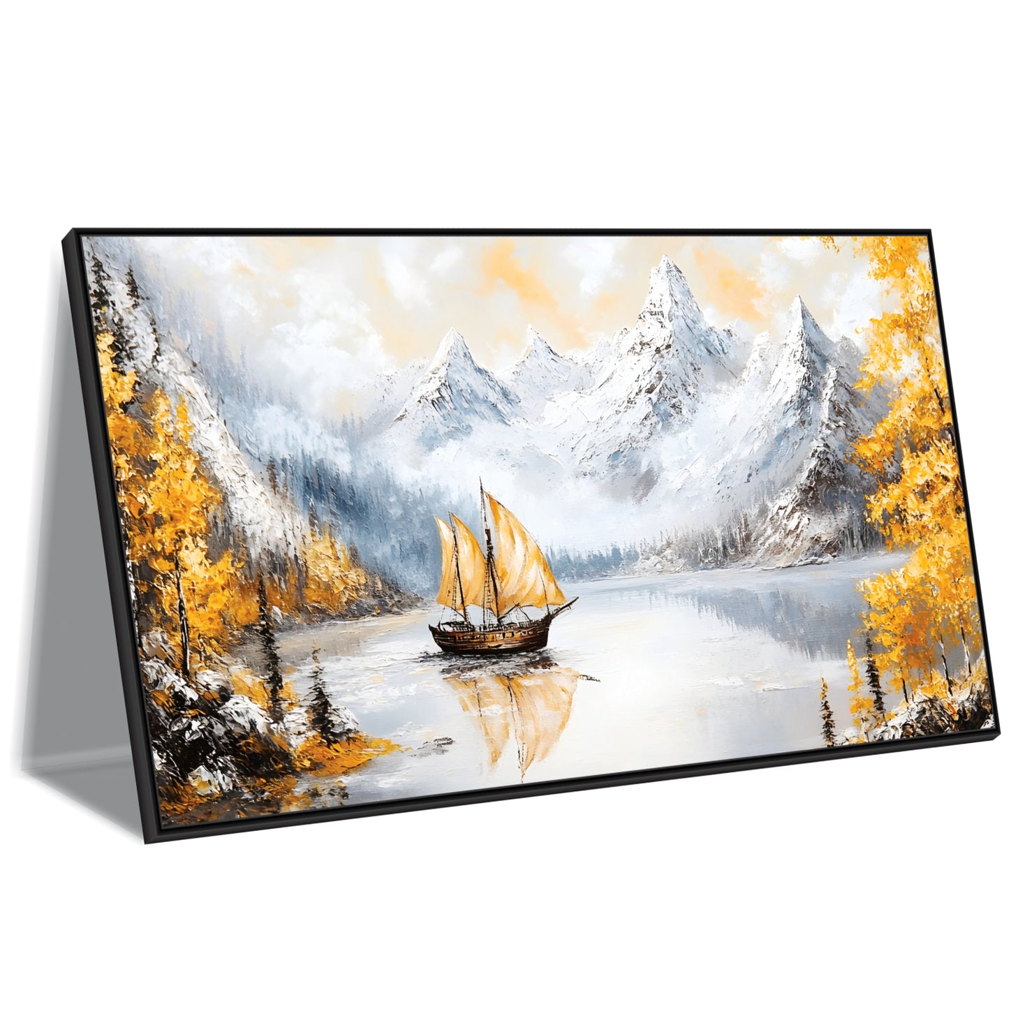 Boat & Mountains Nature Canvas Art Wall Painting