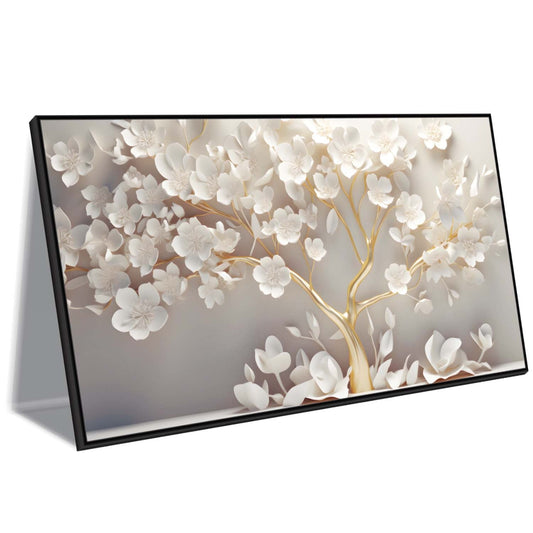 Golden Tree with White Blossoms Canvas Wall Art