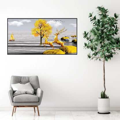 Golden Stags of Stillwater Canvas Art Wall Painting