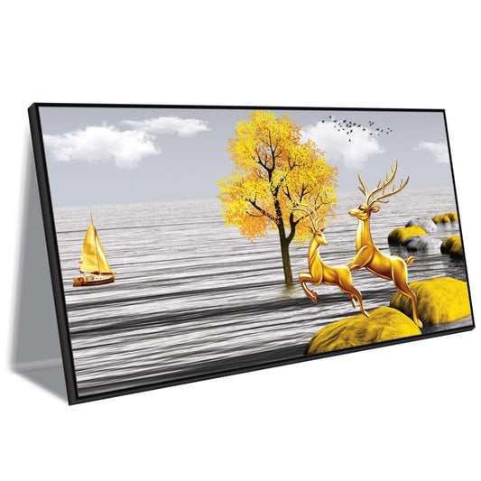 Golden Stags of Stillwater Canvas Art Wall Painting