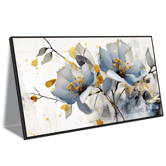 Blue and Gold Floral Bloom Canvas Wall Art