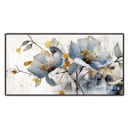 Blue and Gold Floral Bloom Canvas Wall Art