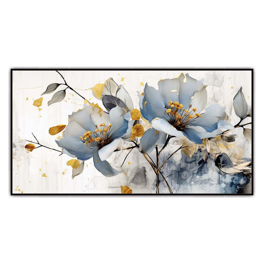 Blue and Gold Floral Bloom Canvas Wall Art