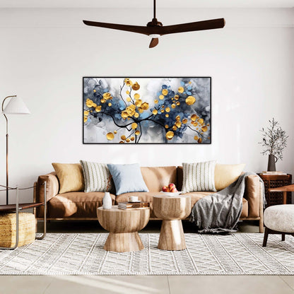Abstract Teal and Gold Flowers Canvas Wall Art