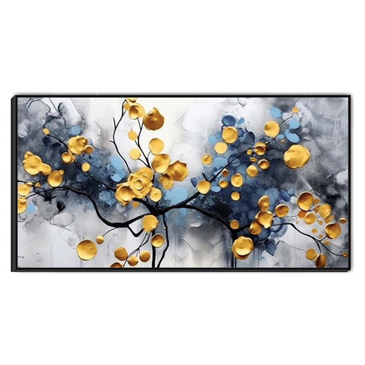 Abstract Teal and Gold Flowers Canvas Wall Art