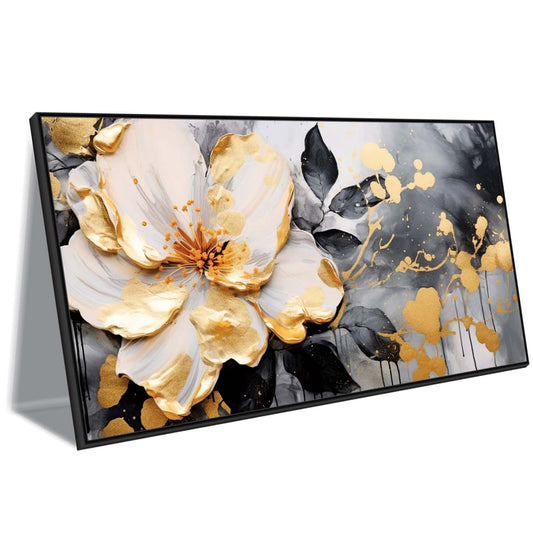 Gold and White Floral Splash Canvas Wall Art