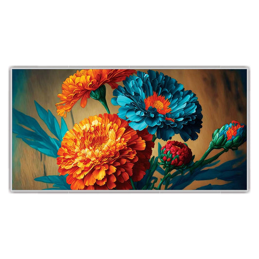 Abstract Teal and Gold Flowers Canvas Wall Art