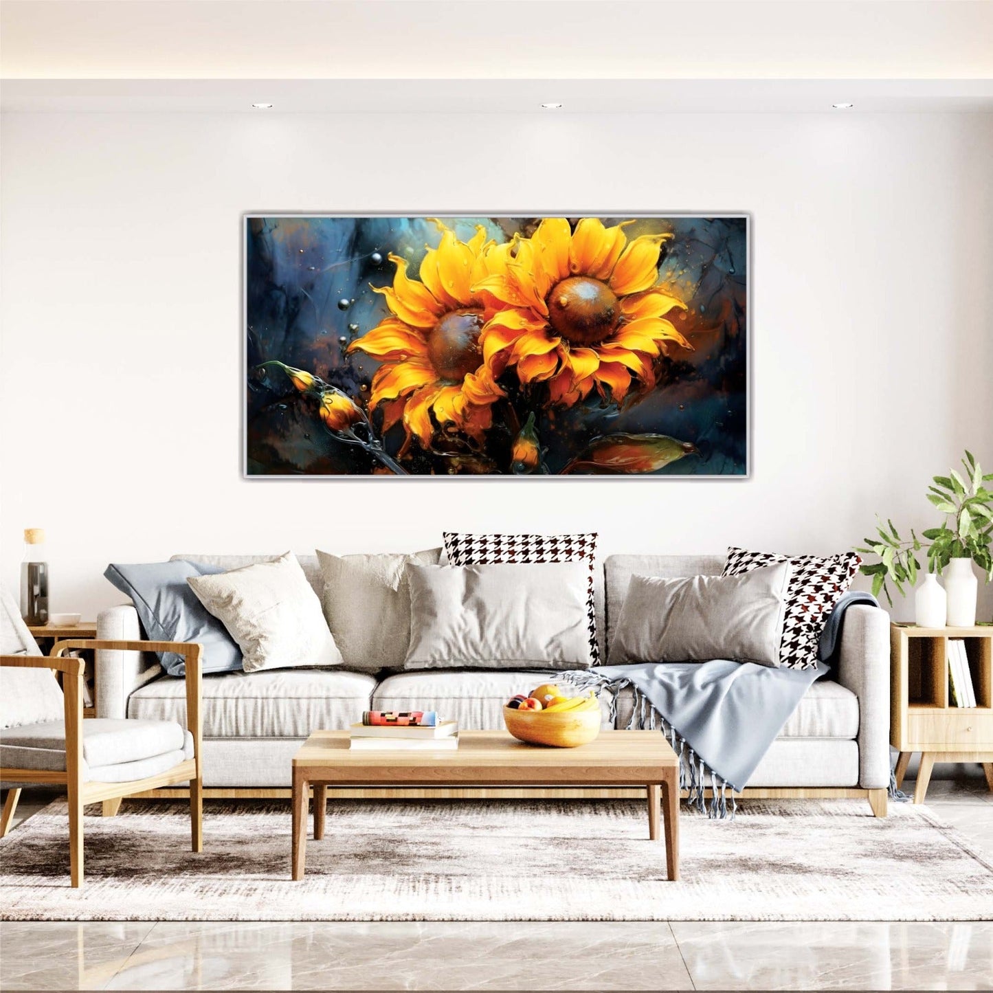 Golden Sunflower Splash Canvas Wall Art