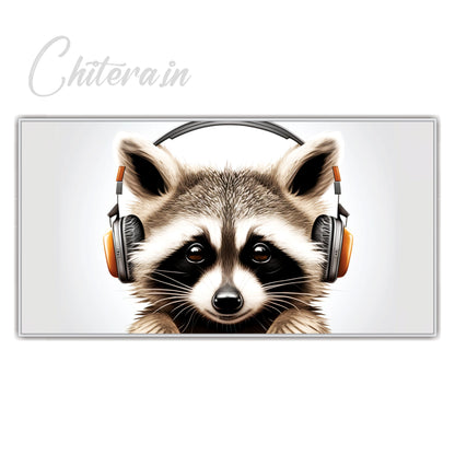 Raccoon Headphones Listening Music Landscape Canvas Art