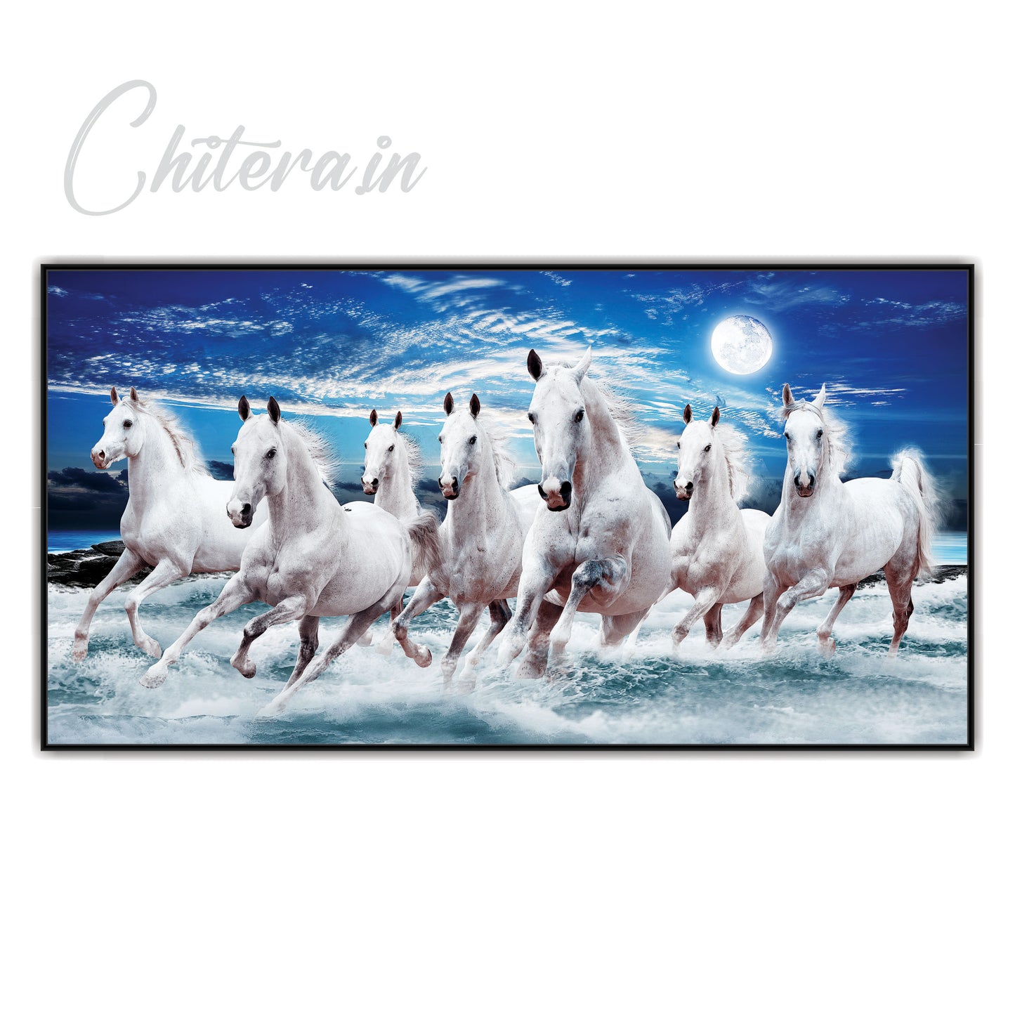 White Seven horse running Canvas Print Wall Painting