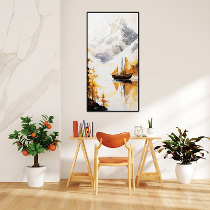 Boat & Mountains Canvas Art Wall Painting