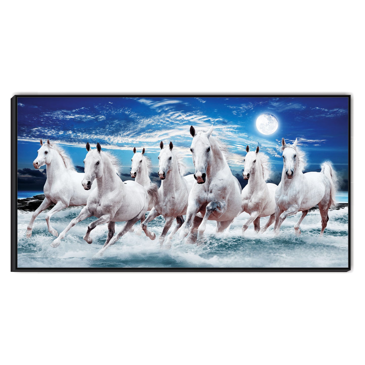 White Seven horse running Canvas Print Wall Painting