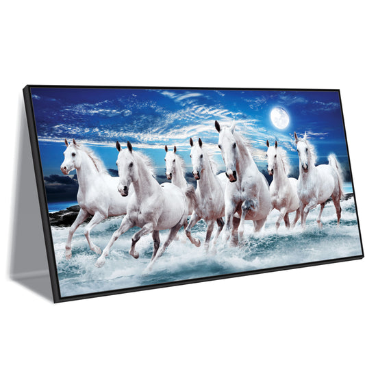 White Seven horse running Canvas Print Wall Painting