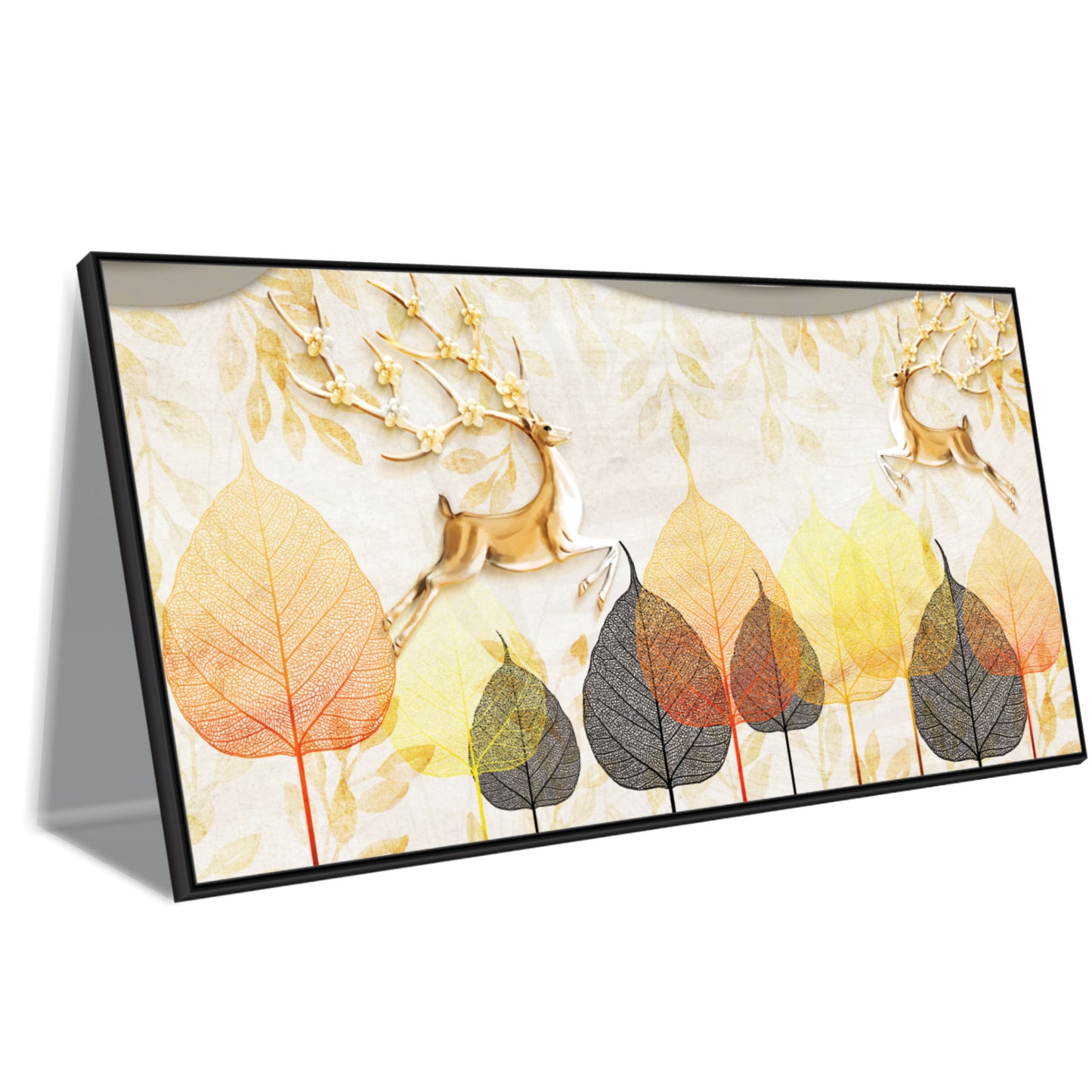 3D Golden deer feather Canvas art Print Wall Painting