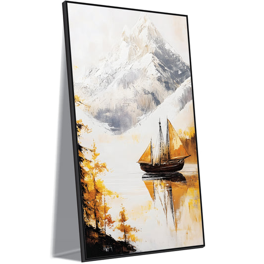 Boat & Mountains Canvas Art Wall Painting