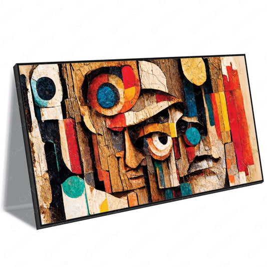 Modern Abstract Faces with Rustic Finish Canvas Wall Art