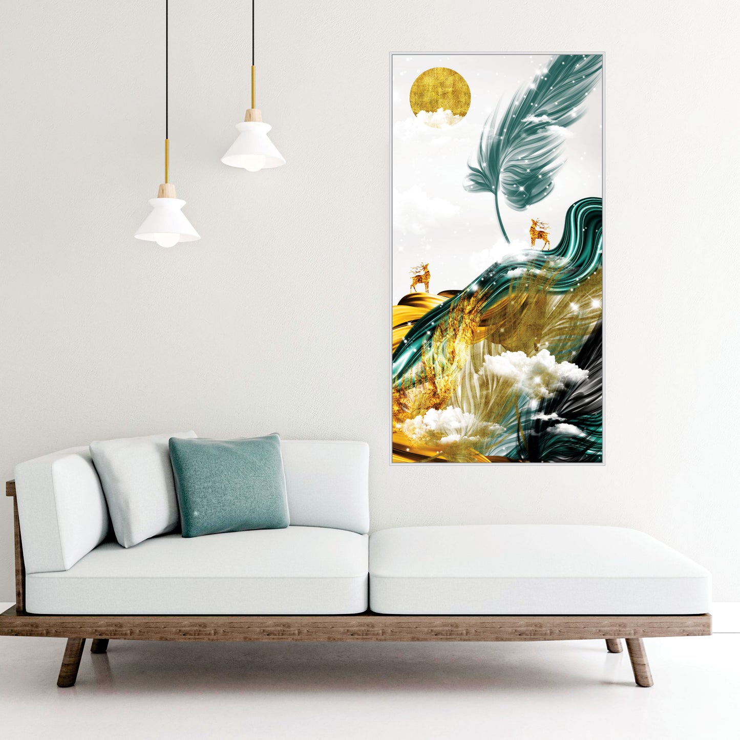 Golden deer moon Canvas art Print Wall Painting