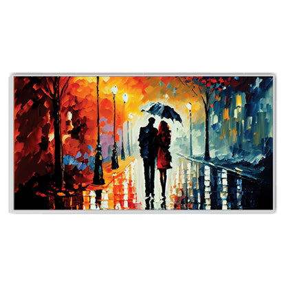 Couple Walking Rain with Umbrella Canvas Art Print Wall Painting