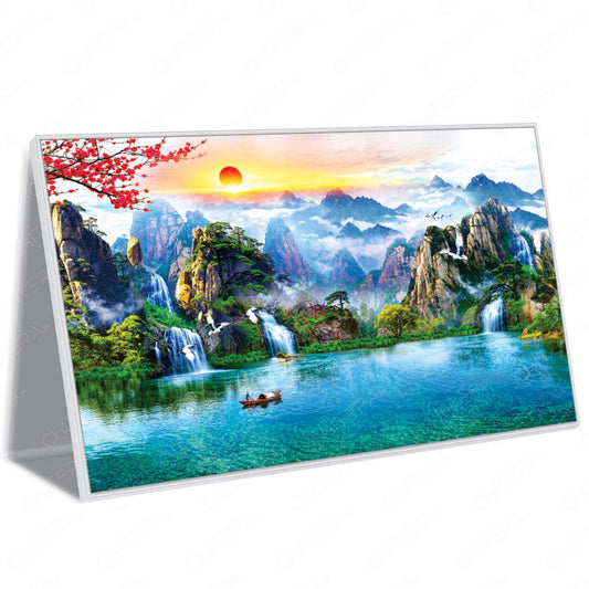 Sunrise Over Misty Mountains and Lake Canvas Wall Art