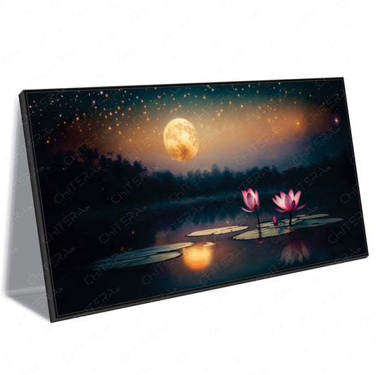 Mystical Lotus Flowers Under the Moonlight Canvas Wall Art