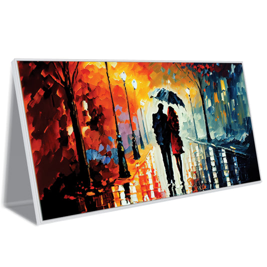 Couple Walking Rain with Umbrella Canvas Art Print Wall Painting