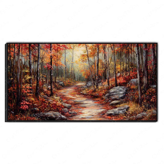 Tranquil Autumn Trail Leading into Forest Canvas Wall Art