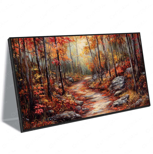 Tranquil Autumn Trail Leading into Forest Canvas Wall Art