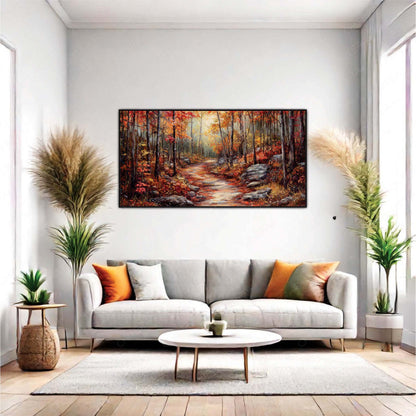 Tranquil Autumn Trail Leading into Forest Canvas Wall Art