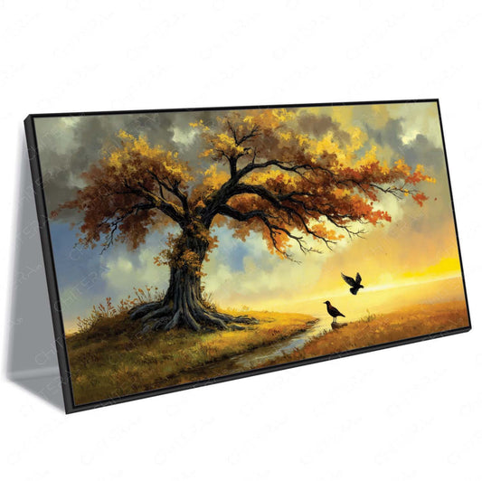 Autumn Tree with Flying Birds Scenic Canvas Wall Art