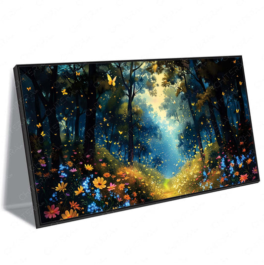 Mystical Night Forest Filled with Butterflies Canvas Wall Art