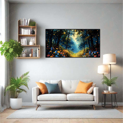 Mystical Night Forest Filled with Butterflies Canvas Wall Art