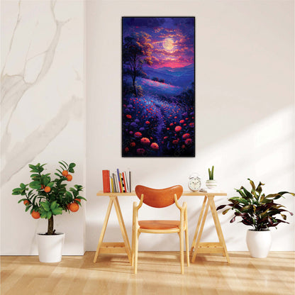 Moonlit Path in Purple Valley with Wildflowers Canvas Wall Art