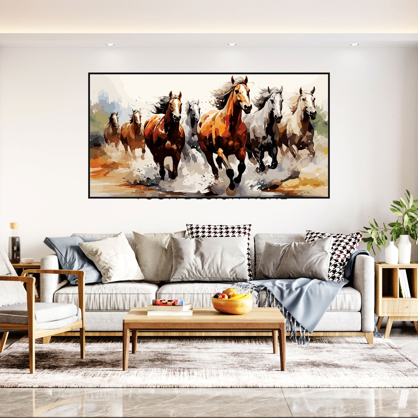 Abstract Seven horse running art Canvas Print Wall Painting