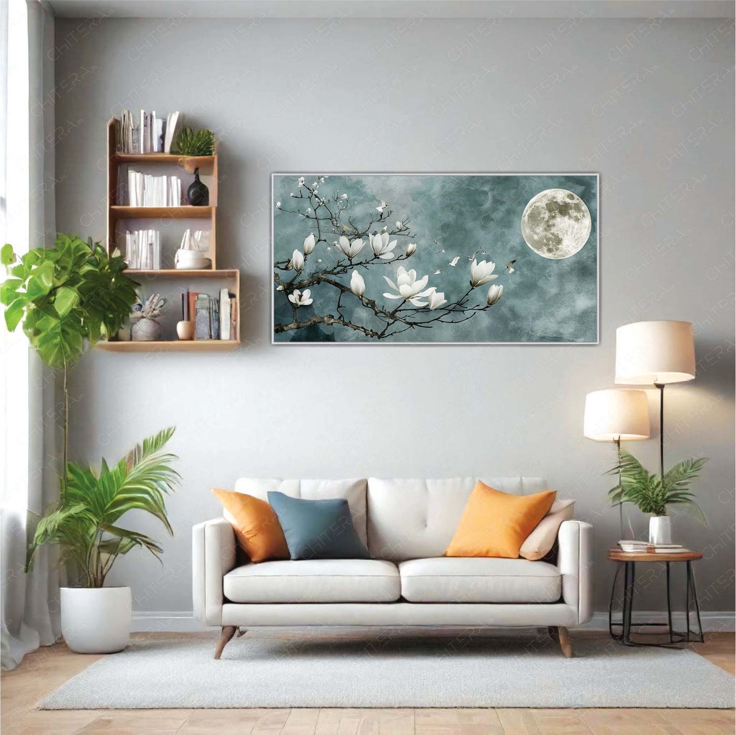Beautiful White Magnolia Flowers under Moonlight Canvas Wall Art