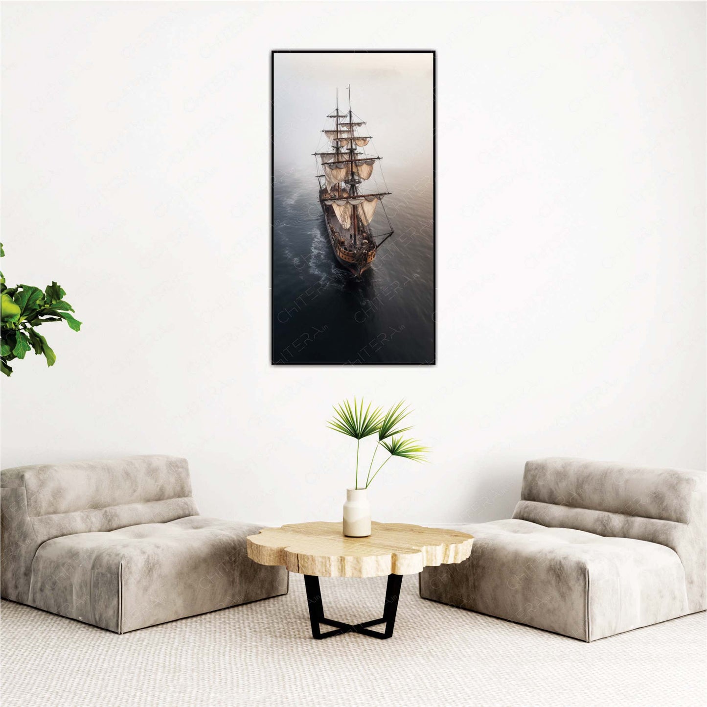 Vintage Tall Ship in Ocean Serenity Canvas Wall Art