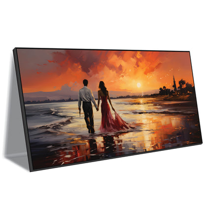 Romantic Sunset Walk - Couple on the Beach Canvas Art