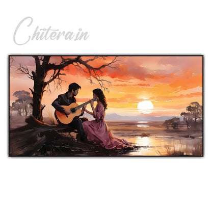 Romantic Sunset Serenade by the Lake Canvas Art